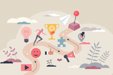 Illustration de la gamification dans l’expérience collaborateur : parcours ludique avec récompenses et engagement des employés.